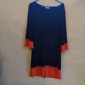 Dress Barn Navy blue dress with orange accents